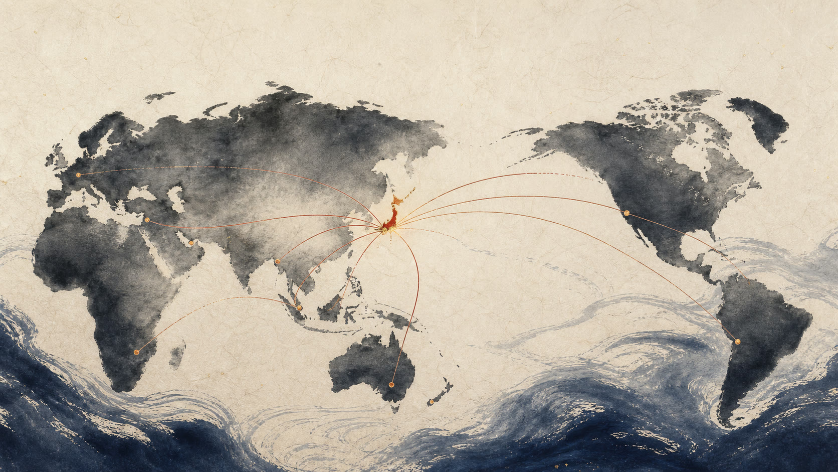 日本を中心に将来のパートナー地域へつながる世界地図の構想図